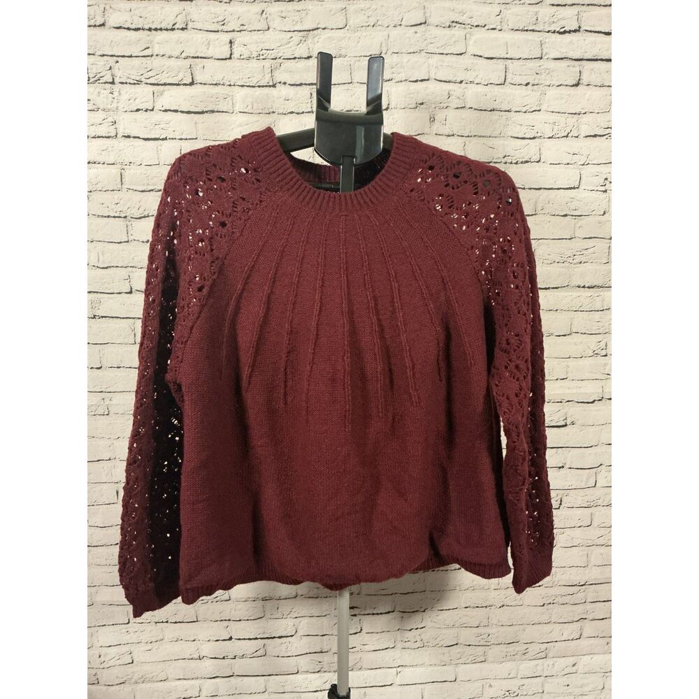 SHEIN Burgundy Lace‑Sleeve Knit Sweater – Size 1XL